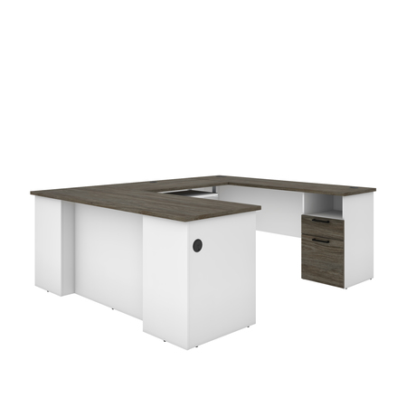 Bestar Norma U-Shaped Desk, Walnut Grey & White 181851-000035